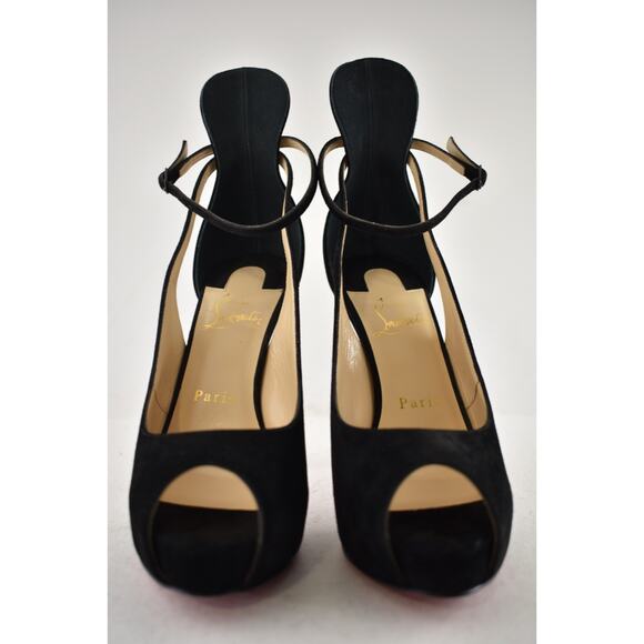 Christian Louboutin Mascaralta 120 Black Suede Peep Platform Sandal Heel Pump 36 - Picture 7 of 12